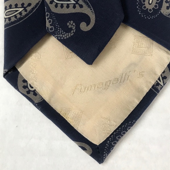 Silk Tie Navy Tan Paisley Fumagalli’s - Picture 9 of 10